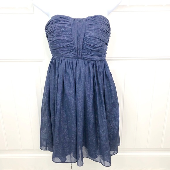 Modcloth Minuet Blue Metallic Strapless Mini Dress - Picture 1 of 5